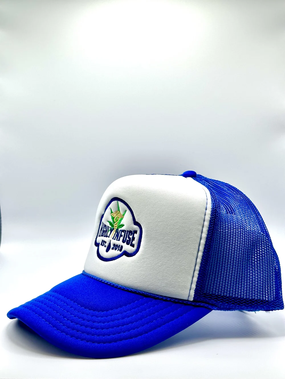 HIGHLY INFUSE EST. 2018 BLUE TRUCKER HAT — HIGHLY INFUSE